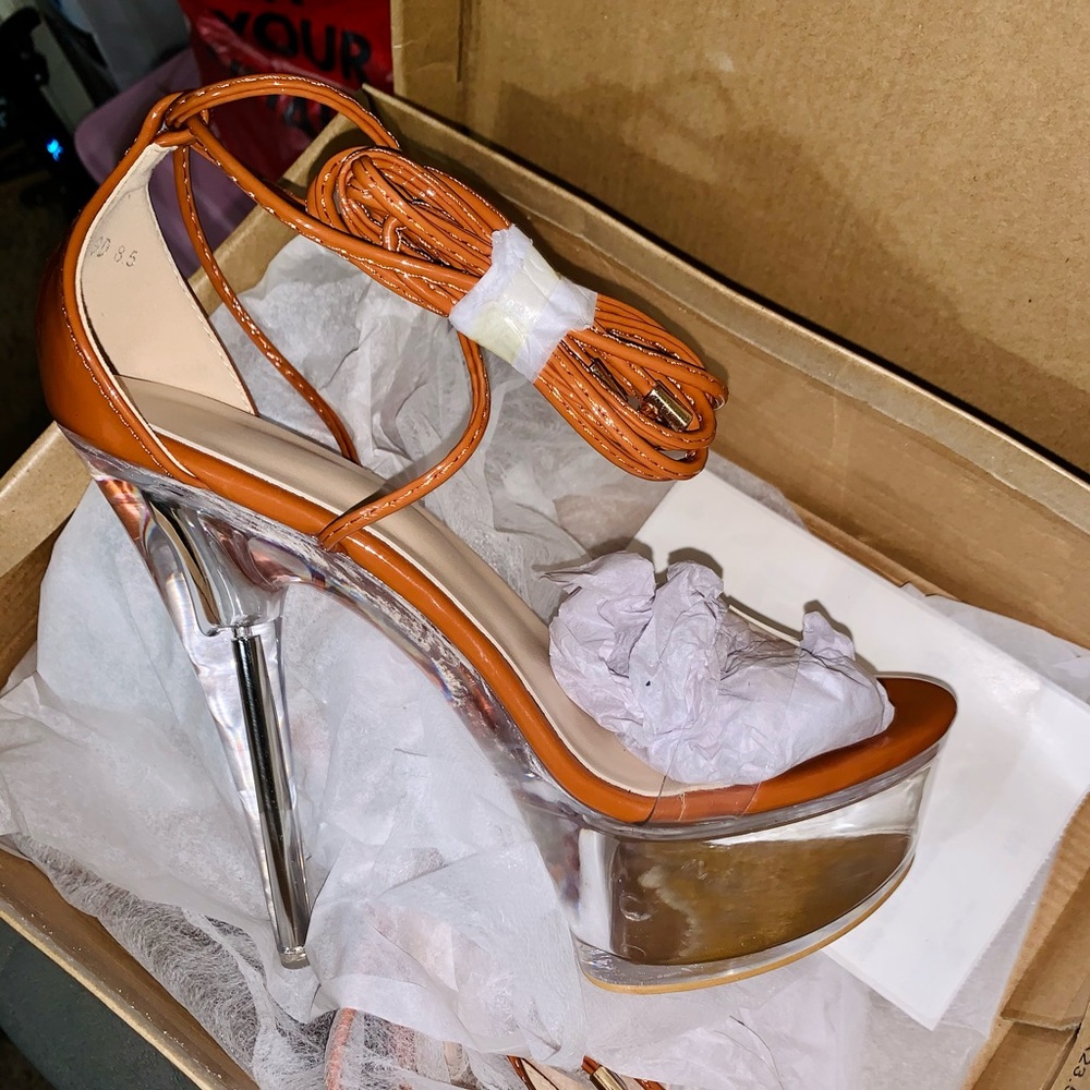 Brown Tie up Stiletto Heels